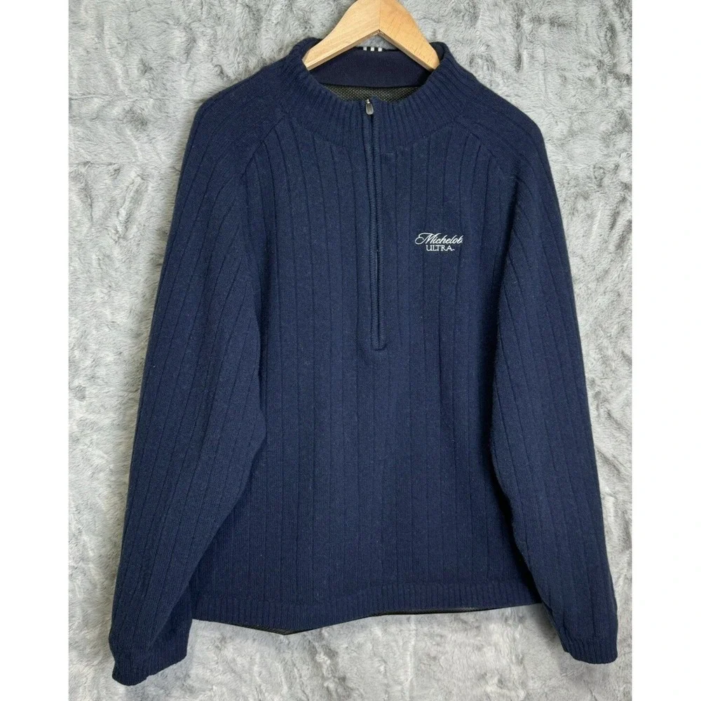 Vintage Adidas 1/4 Zip Pullover Mens Sweater Size XL Blue PGA 100% Wool‎